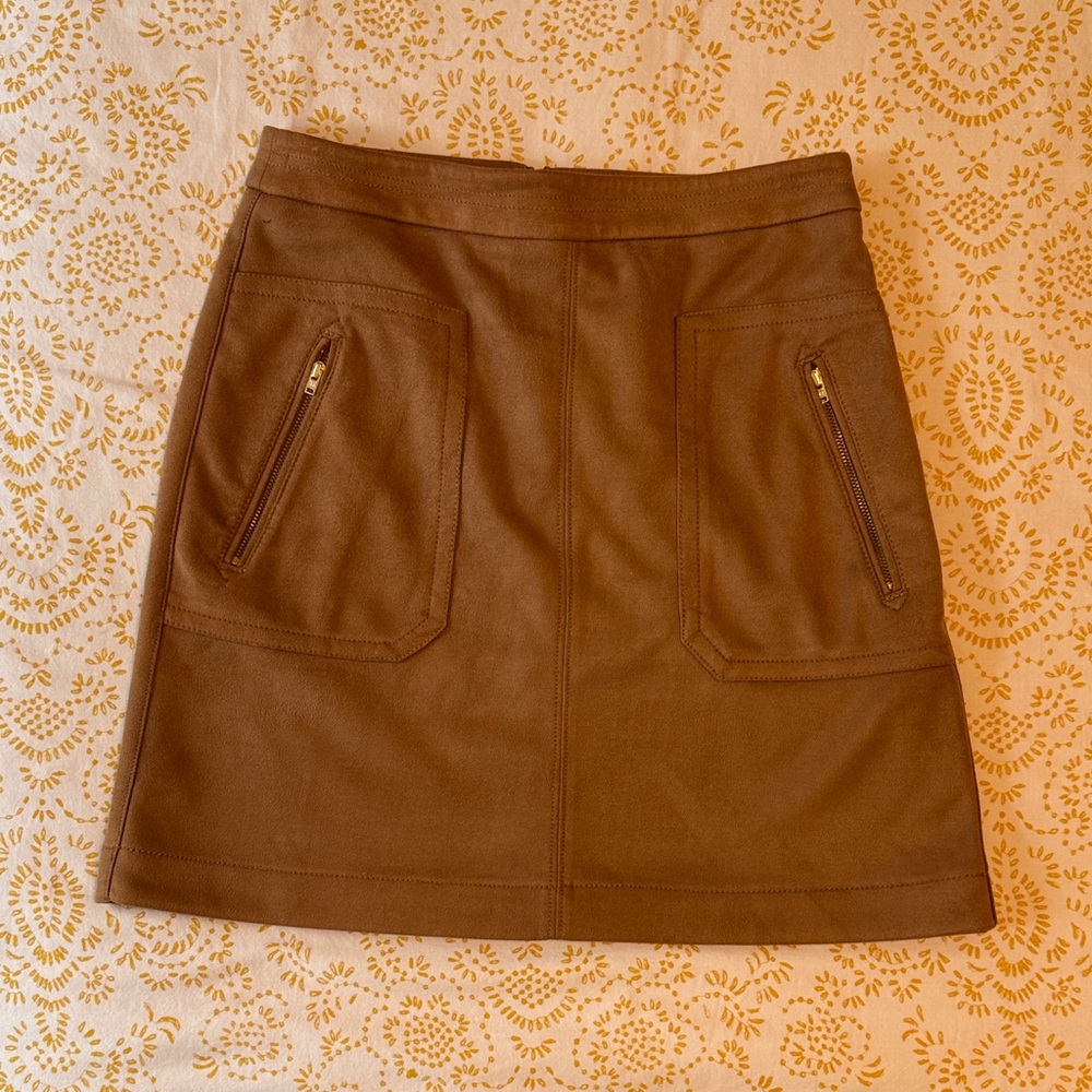 LOFT Brown Faux Leather Mini Skirt with Zip Pockets
